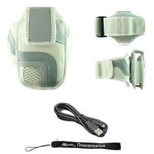  White Adjustable Deluxe Sportband / Workout Armband with 