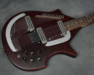 Rogue STR 1 Pro Electric Sitar Guitar Black with Red Lava Crackle 