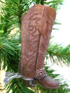 New Cowboy Boots Spurs Western Brown Rodeo Ornament  