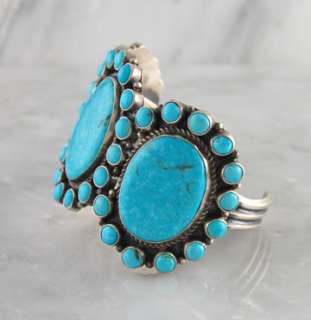 Dean Brown Blue Turquoise Cluster Bracelet Navajo Sterling Silver .925 