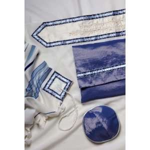   Tallit White Wool & Blue Silk (Imported From Israel) 