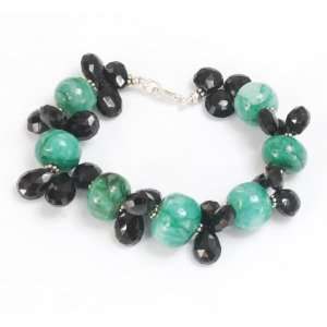 Amazing Natural Green Emerald & Sapphire Drops Beaded Bracelet
