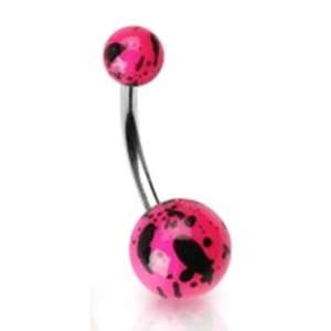  Hot Pink Splat Balls Belly Button Navel Ring with Surgical 