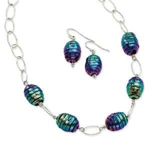   Dichroic Glass Oval Earrings In Necklace Set in Sterling: Jewelry