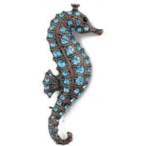  Vintage Style Blue Seahorse Austrian Crystal Turquoise Pin 