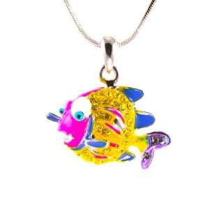   Sea Colorful Fish Cubic Zirconia Charm w/ Snake Chain Necklace   20mm