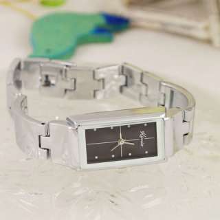 New Silver ladies womens Stainless Steel Rectangle Quartz Wrist Watch 