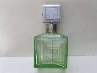 Great Art Deco Cut Green Glass Perfume Bottle Atomizer  