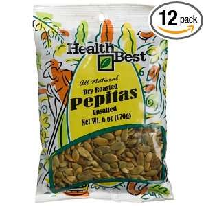 Health Best Pepitas dry Rstd/unsltd, 6 Ounce Units (Pack of 12 