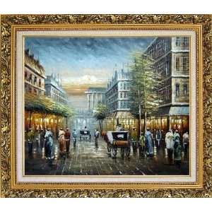 Impressionist Paris Street Cityscape Oil Painting, with Ornate Antique 