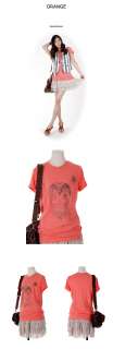 Lovely Skull Short Sleeve Womens T shirt Orange   Korea Designer Brand 