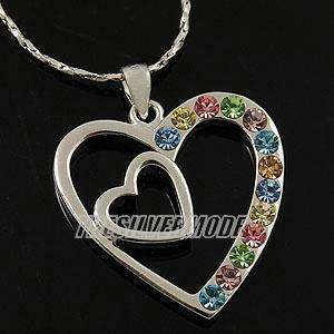 18K White Gold Plated Heart Charm Necklace 11348  