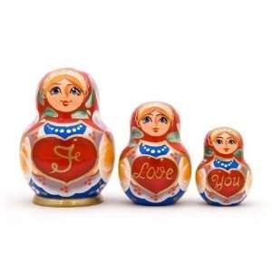  I Love You Gift 3 Piece Russian Wood Nesting Doll: Home 