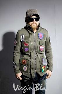 vb HOMME Velcro Covered Parka with Embroidered Patches 3VP  