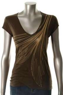Elie Tahari Knit Top Brown Stretch Sale Misses Shirt XS  