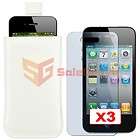   Leather Sleeve Case Cover Pouch Film Apple iPhone 4 4S 4th Gen HD OS