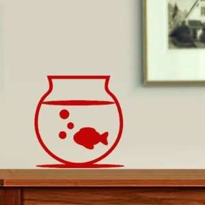  Red Fish in Fishbowl with Bubbles Fun Wall Decal