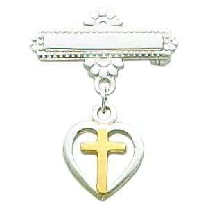  Sterling Silver Dangling Heart Vermeil Cross Pin Jewelry