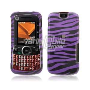 VMG Motorola Clutch i465   Purple Black Zebra Design Hard 2 Pc Plastic 