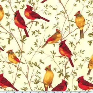  45 Wide Nature Cardinals Cream Fabric By The Yard: Arts 
