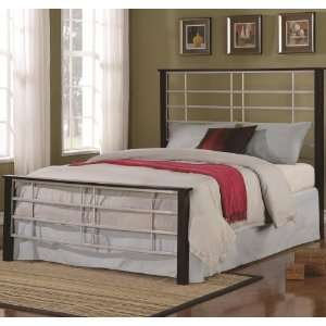  Queen Two Tone Metal Bed with High Headboard & Low Profile 