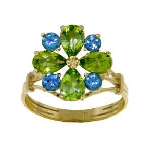   : Genuine Peridot & Blue Topaz 14k Gold Flower Promise Ring: Jewelry