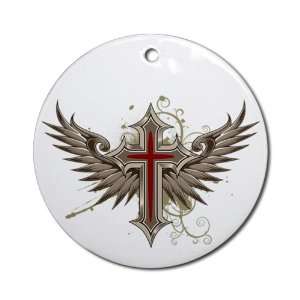  Ornament (Round) Modern Angel Winged Cross: Everything 