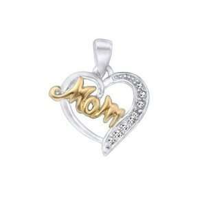  Sterling Silver Heart Design Gold Plated Mom Pendant 