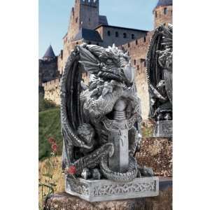  17.5 Medieval Gothic Dragon Sword Castle Statue Sculpture Figurine 