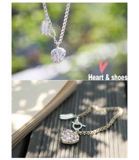 Luxury FullRhinestone Ballet Shoes&Heart Charm Bracelet  