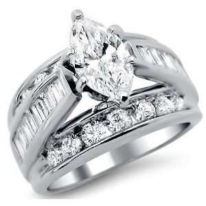  2.30ct Marquise Diamond Engagement Ring 14k White Gold 