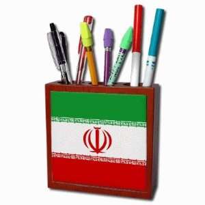 Iran Flag Mahogany Wood Pencil Holder
