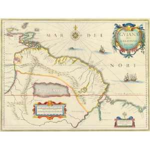  Antique Map of South America Guiana, 1652