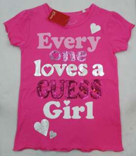 GUESS JEANS Pink Logo Sequin Front T shirt for Girls [NEW 2011]  