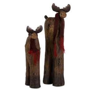   Set of 2 Carved Look Moose Ceramic Christmas Figures