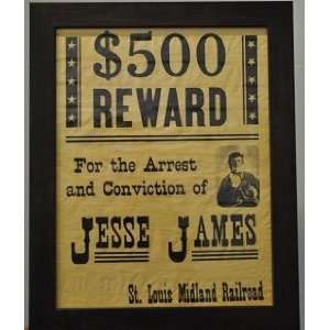  Framed Jesse James Reward Poster