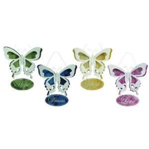  Love Laugh Hope Dream Butterfly Tin Wall Plaques, Set of 4 