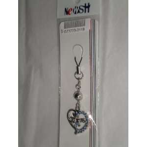   or Cell Phone Heart Love Charm, Blue Gems, 2.5 Inches 