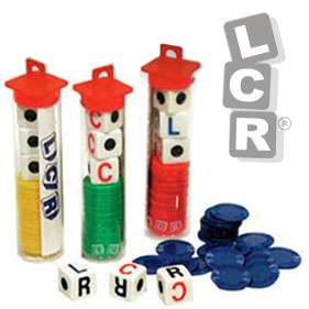 LCR Game Left Center Right Dice Games L R C Case w/ Chips, Dice 