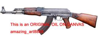 Original Signed Oil on canvas Soviet AK 47 Kalashnikov  