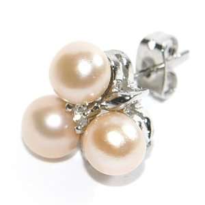  Stud Earrings Grade AA Peach 3 Pearl June Birthstone Free Jewelry Case