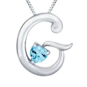    Sterling Silver Sky Blue Topaz Letter G Pendant,18 Jewelry