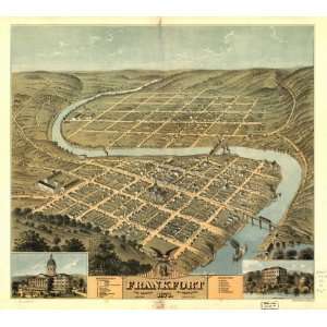   1871 Birds eye map of Frankfort, capital of Kentucky