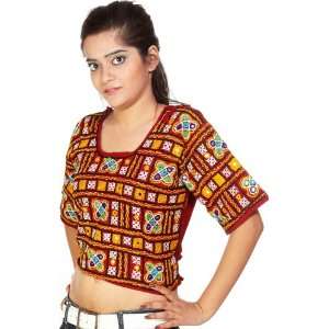  Maroon Choli from Kutch with Ari Embroidery and Mirrors 