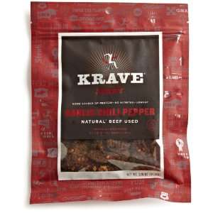 Krave Jerky, Beef Garlic Chili Pepper, 3.25 Ounce  Grocery 