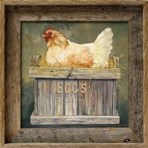  Eggs   12 X 12 Country Print Framed in Barnwood Picture 