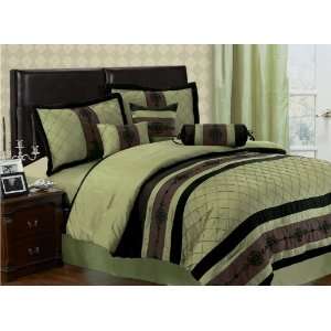  7Pcs Queen Sage Stripe and Mesh Bed in a Bag Set