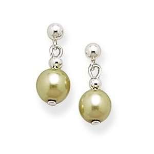   Light Green Czech Glass Pearl Post Sterling Silver Earrings: Jewelry