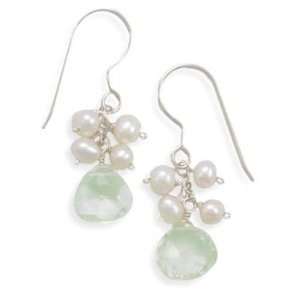   Green Amethyst and Cultured Freshwater Pearl French Wire Earrings