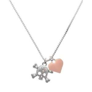    Skull with 3 AB Crystals and Pink Heart Charm Necklace: Jewelry
